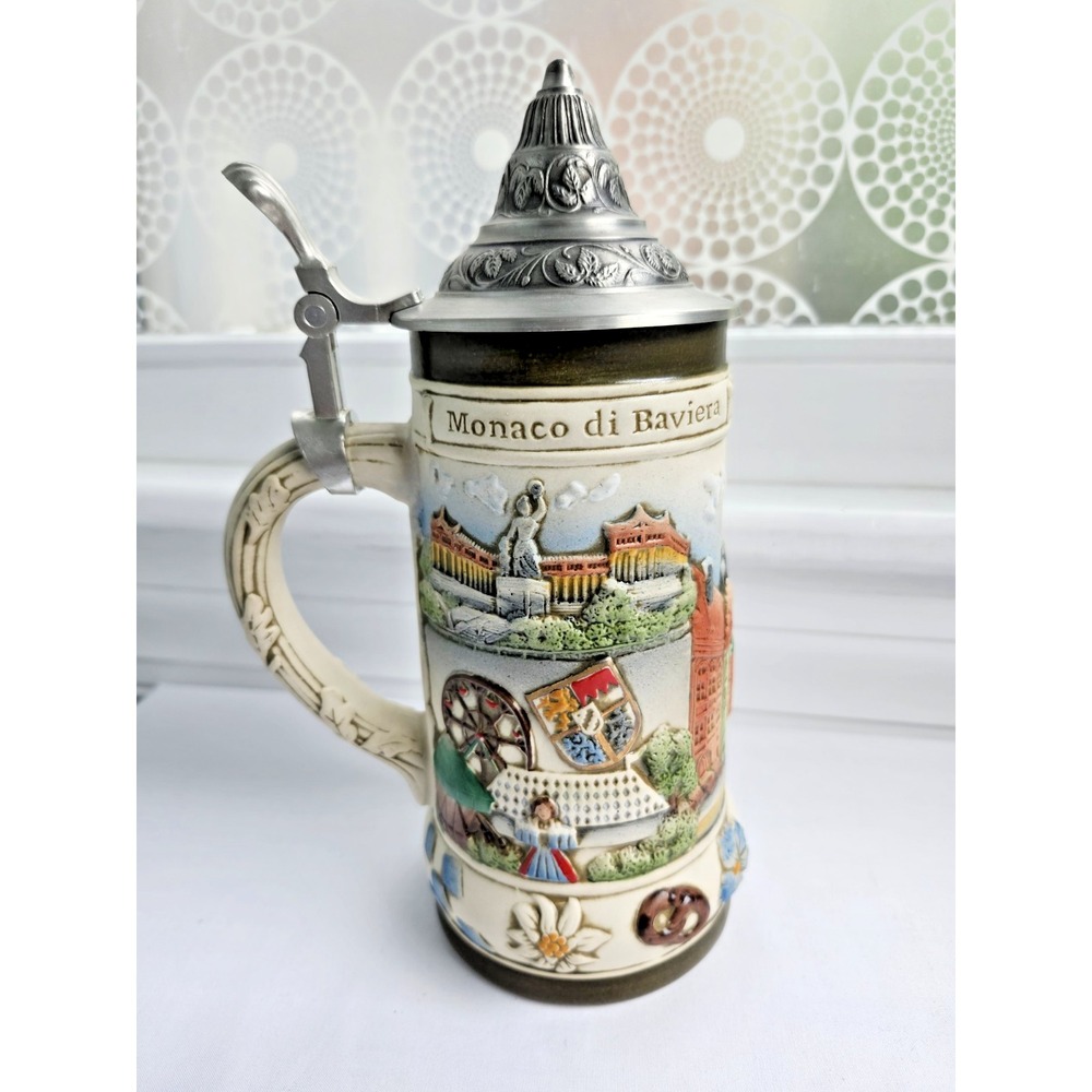 Vintage GERZ Germany Beer Stein Lidded Deutschland Cobalt Blue Gray 10"